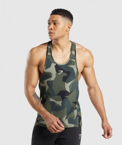 Men's Gymshark Critical Stringer Tanks Camo | CA 30D158